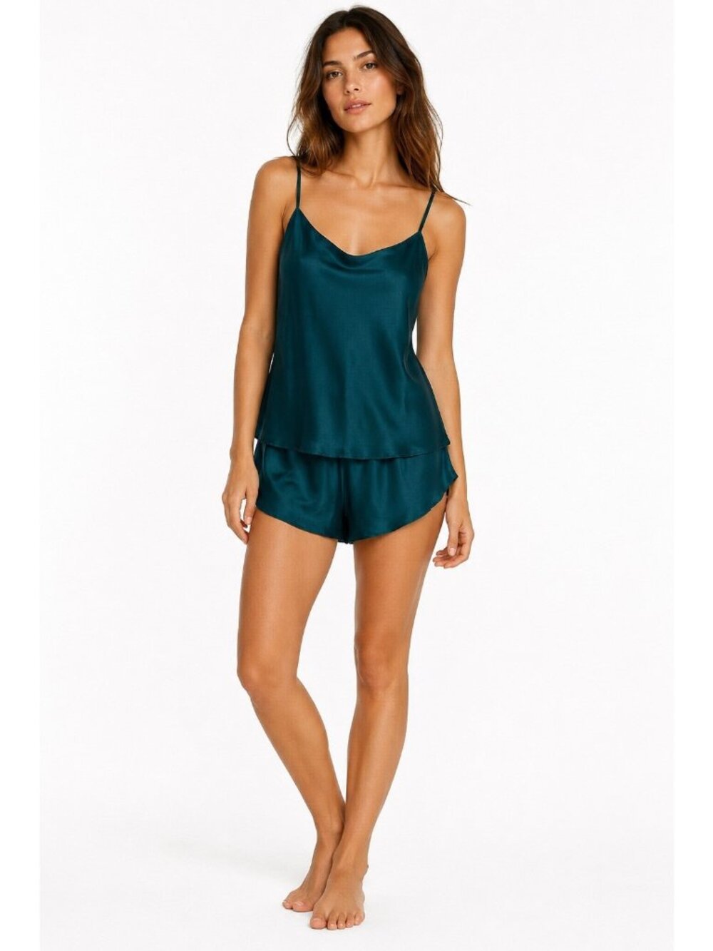 vintage 90s VICTORIAS SECRET GOLD LABEL 100% silk cami tap shorts set XS teal